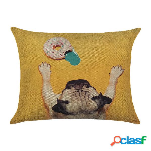 3D Cute Perro Patrón Funda de cojín de lino y algodón