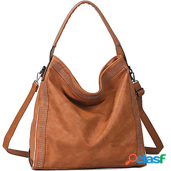 Bolso Rivet de gran capacidad Mujer Hobo PU Cuero Hombro