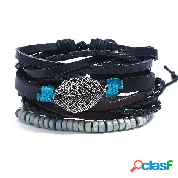 Pulsera de aleación de Bohemia con brazalete de cuero de