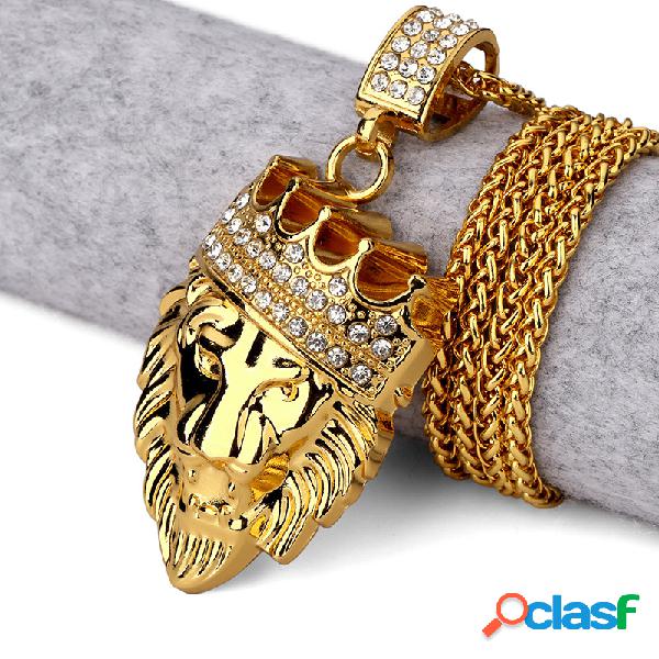 Hip Hop Fashion Gold Chain King Crown Lion Head Collar