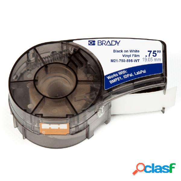 Cinta Brady M21 B595 Negro en Blanco, 0.75'' x 21', para