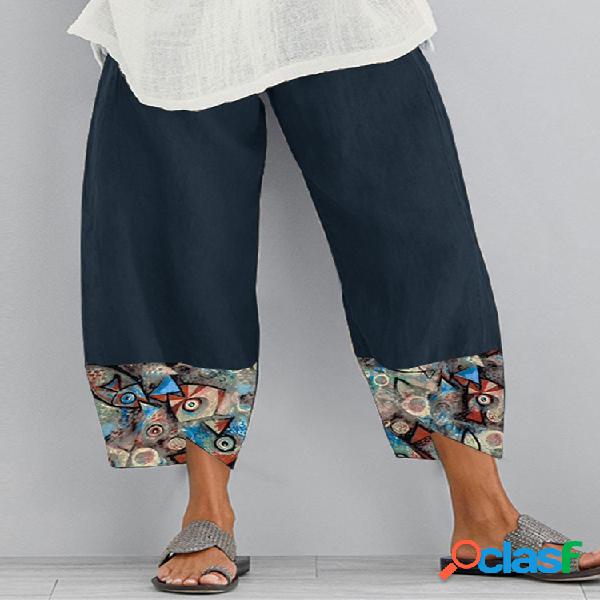 Pez Estampado Patchwork Bolsillos Cintura Elástica