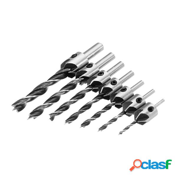 Drillpro 7pcs HSS 5 Juego de brocas de avellanado de flauta