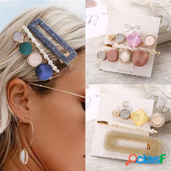 3PCS / Set Perlas Acetato Geométrico Cabello Clips Sweet