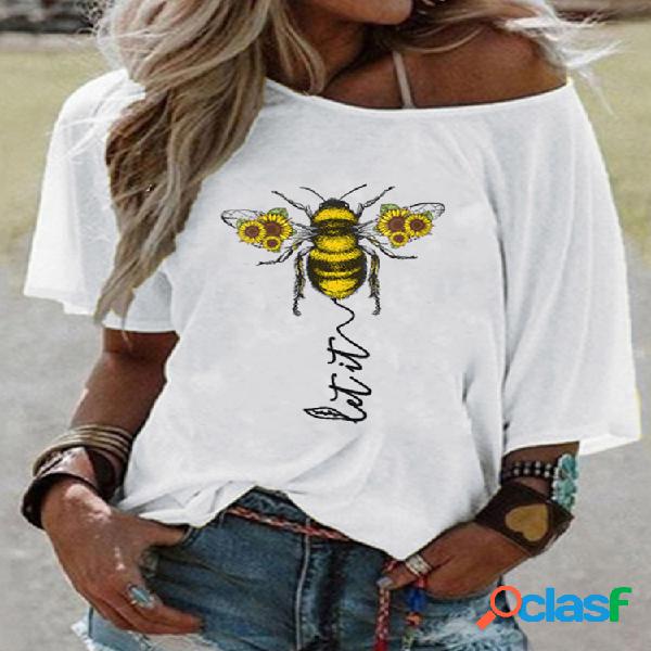 Flower Bee Camiseta de manga corta con estampado de letras