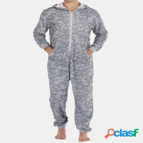 Hombre gris Camo Loungewear Mono Thicken Pijama de casa con
