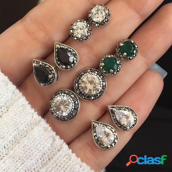 Bohemio 5 pares Rhinestone Pendientes Set estilo retro Oreja