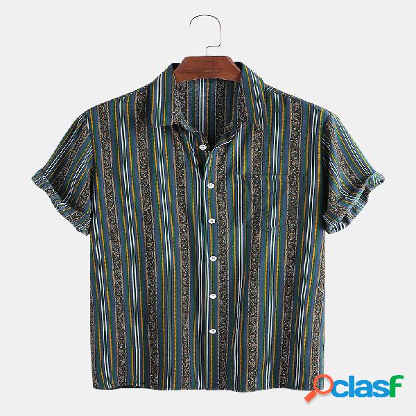 Hombres Étnico Rayas Estampado Vacaciones Casual Camisa