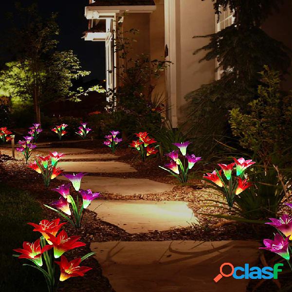 2pcs 4LED Solar Power Lily Flower Stake Light Multicolor que