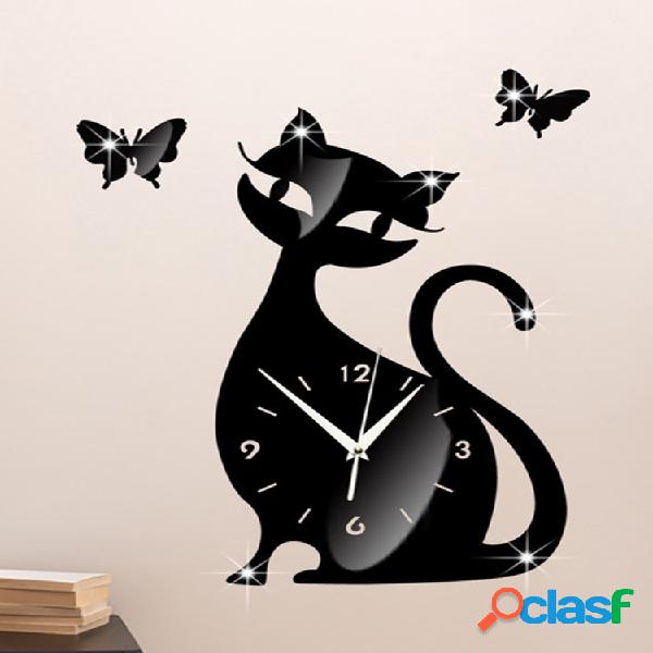 Acrílico Lindo Gato Pared Reloj Personalidad Creativa Negro