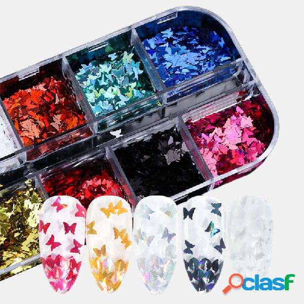 12 colores mariposa brillante Uña conjunto de lentejuelas