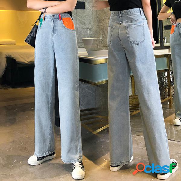 A Aaa Jeans Cintura alta suelta para mujer Cec recta hacia