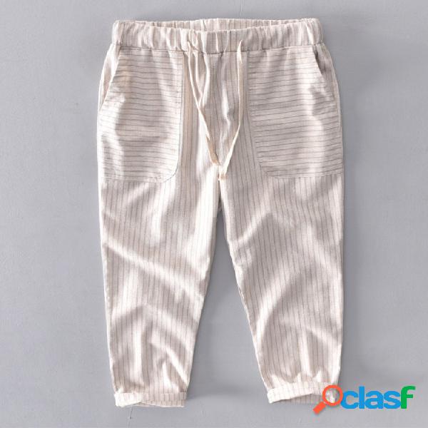 Mezclas de lino a rayas para hombre Cordón suelto Casual
