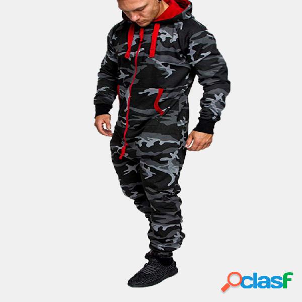 Hombres Camo Hipster Track Onesies Loungewear Espesar