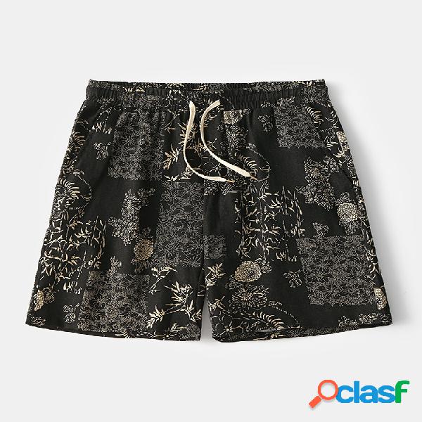 Pantalones cortos casuales de estilo nacional con cordón de