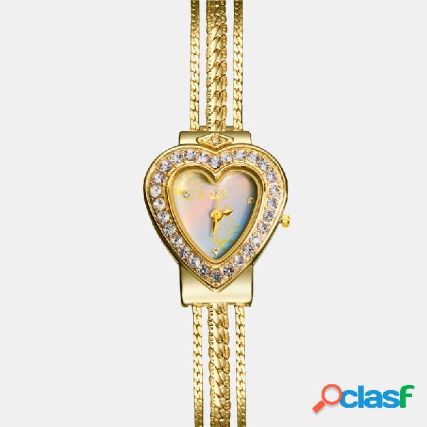 Trendy Sweet Mujer Reloj de pulsera con forma de corazón