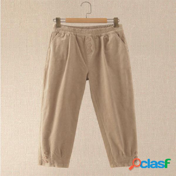 Botón de cintura elástica casual Harem Plus Talla