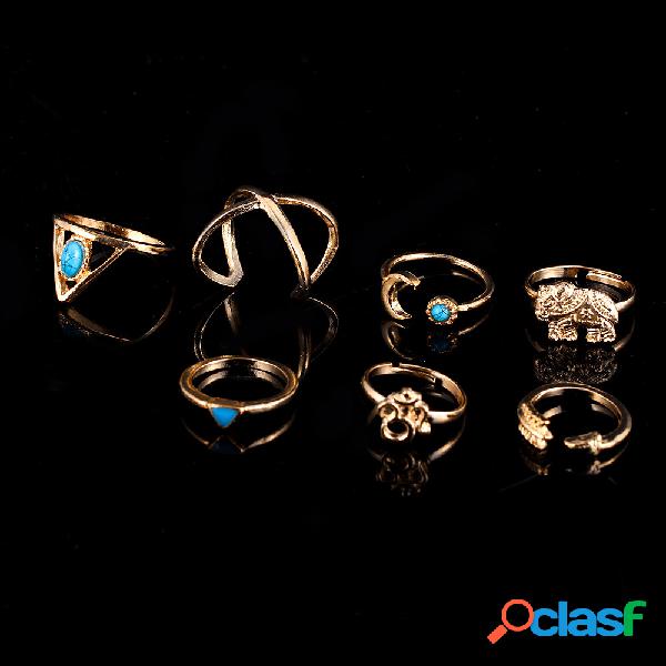 Bohemio Anillos de Dedo Set 7 UNIDS Luna Geométrica