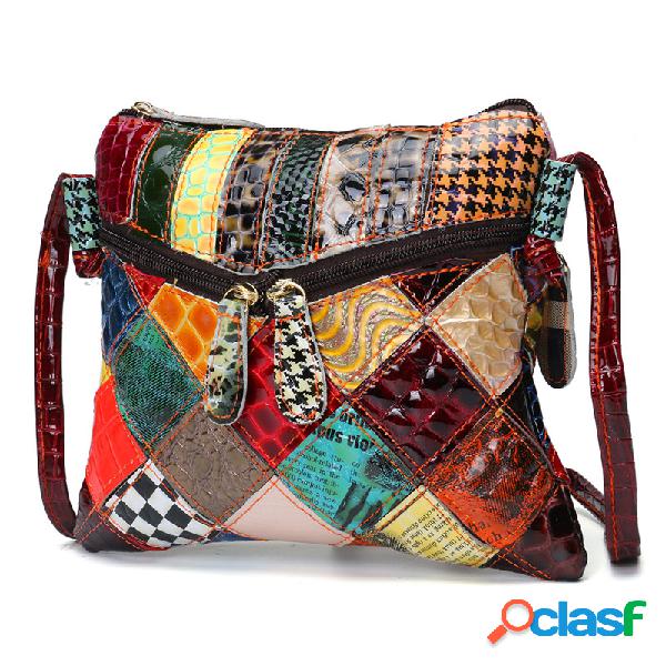 Bolsa casual multicolor de mosaico de cuero genuino Bolso al
