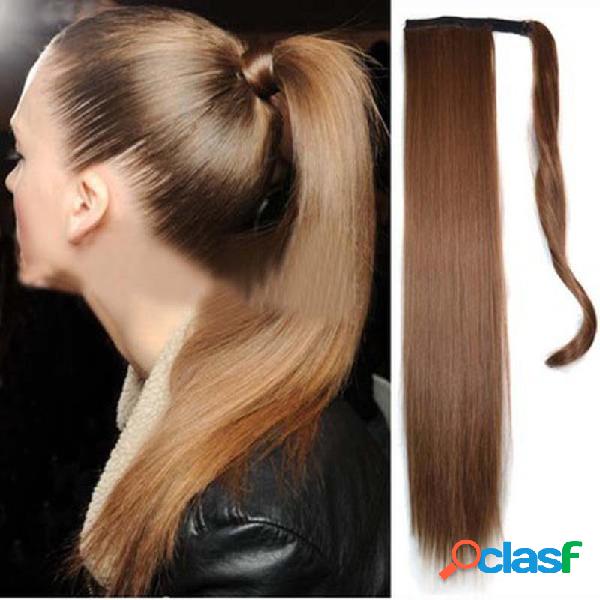 Cola de caballo larga y recta sintética para mujer Cabello