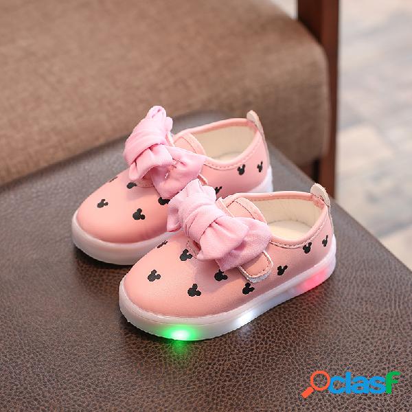 Niñas Bowknot Decor LED Gancho Zapatos planos casuales Loop