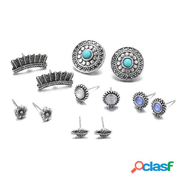 vendimia Flor tallada de diamante Pendientes Set de 6 pares