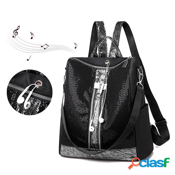 Mujer Oxford Lentejuelas Ligero Shouder Bolsa Mochila de