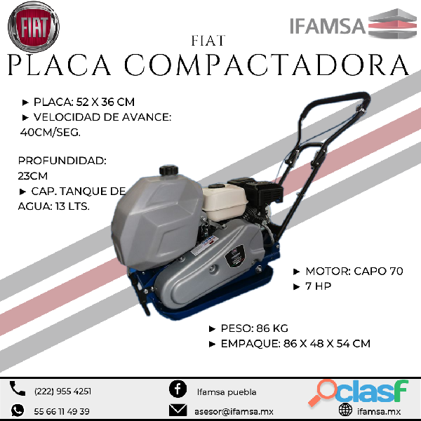 PLACA COMPACTADORA FIAT C/MOTOR 7HP PIASTRA10