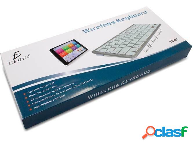 Teclado ELE-GATE TC05, Inalámbrico, Bluetooth, Plata/Blanco