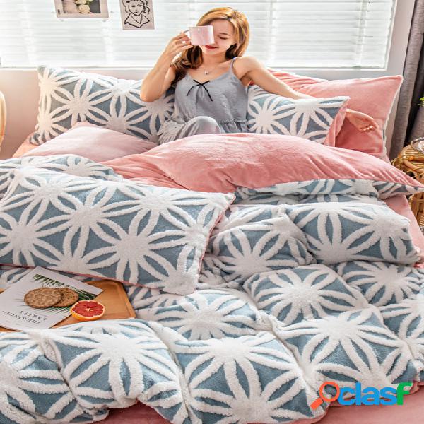 Juego de cama de invierno de franela con estampado de doble
