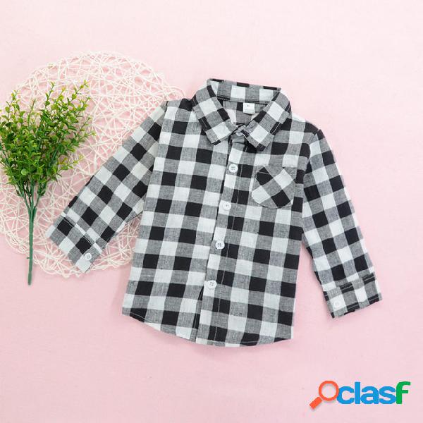 Plaid para niños Camisa Botón de temporada de manga larga