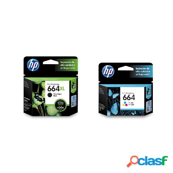 Combo de 2 cartuchos de tinta HP 664 XL Tri Color + 664 XL