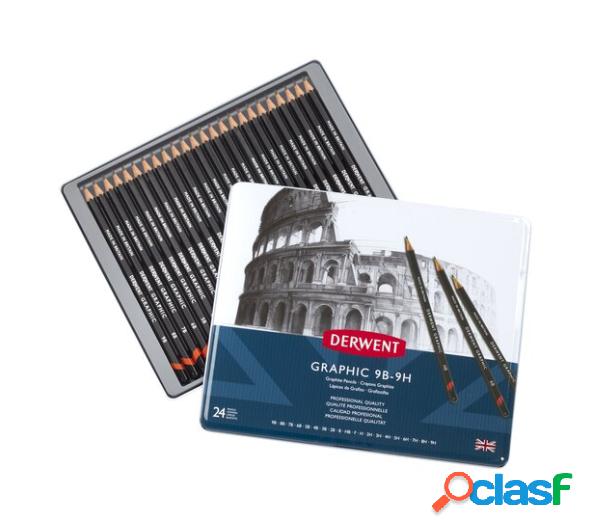 Derwent Lápiz de Grafito, Caja Metálica con 24 Piezas