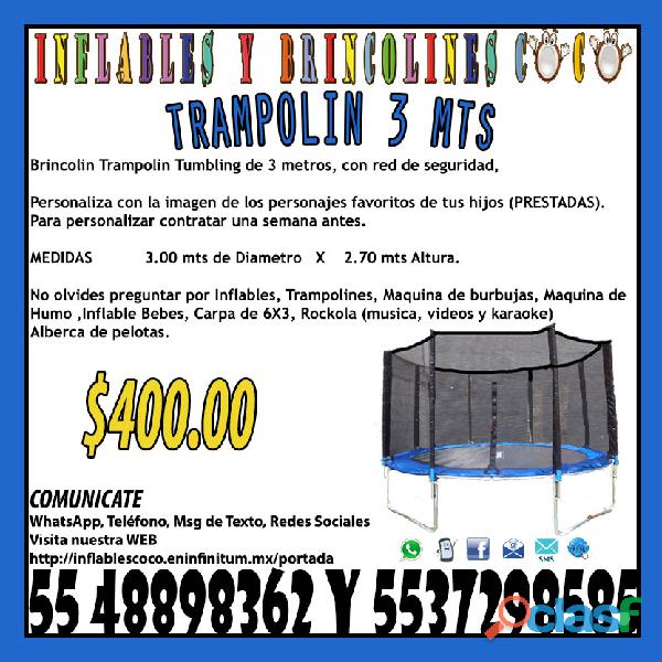 RENTA BRINCOLIN TRAMPOLIN TUMBLING 3m TULTITLAN COACALCO