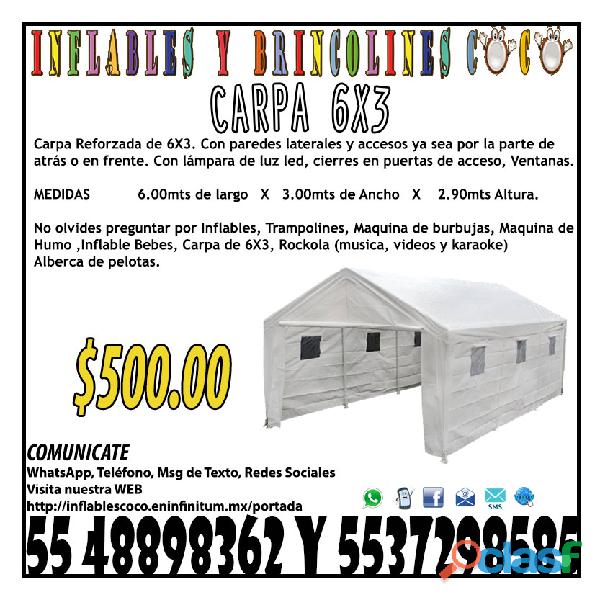 Renta Juego Inflable Carpa 6x3 Tultitlan Coacalco Tultepec