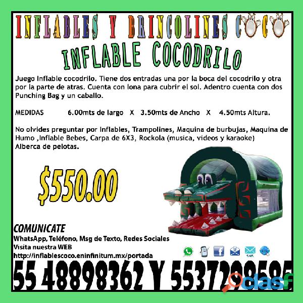 Renta Juego Inflable Cocodrilo Tultitlan Coacalco Tultepec