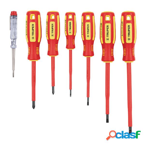 Truper Juego de Desarmadores y Pobrador de Corriente DTJ-7D,