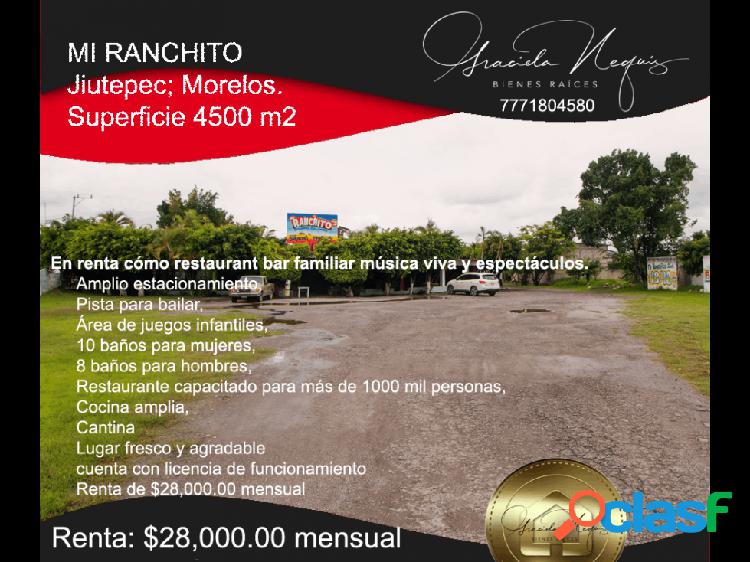 Restaurante en renta "Mi Ranchito", Jiutepec; Morelos