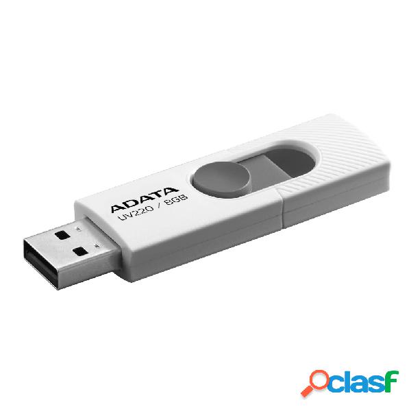 Memoria USB Adata UV220, 8GB, USB 2.0, Gris/Blanco