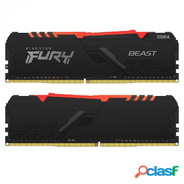 Kit Memoria Ram Kingston FURY Beast DDR4 RGB, 3200MHz, 16GB