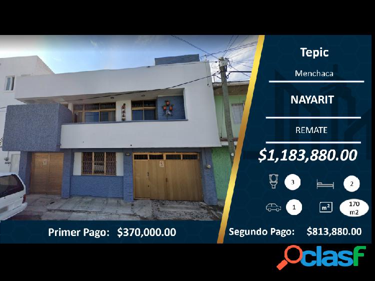 Hermosa Casa en Remate Menchaca/ Tepic $1,183,880.00