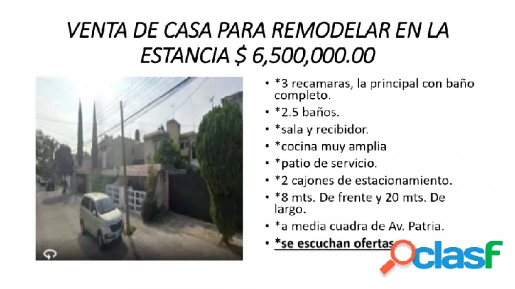 VENTA DE CASA PARA REMODELAR