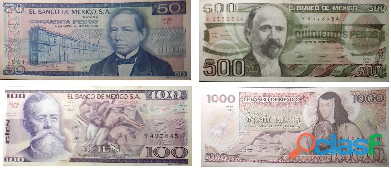 Billetes Mexicanos 50,100,500,1000