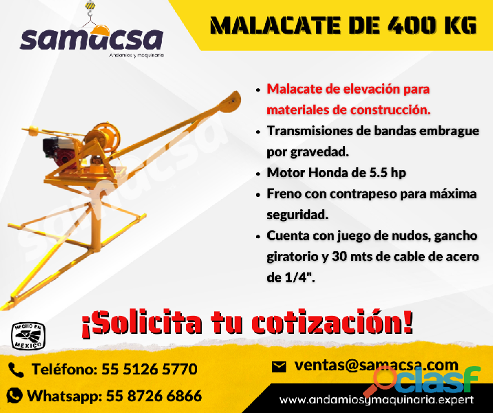 Malacate integral con capacidades desde 400kg