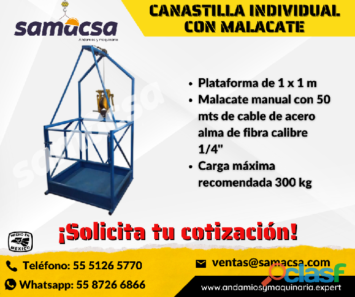 Canastilla Individual de elevación con Malacate manual.