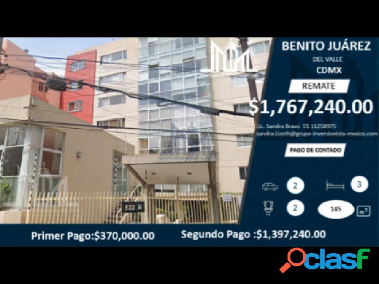 REMATE!! $1,767,240 HERMOSO DEPA EN DEL VALLE