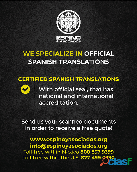 Certified and official Spanish translations/translator in