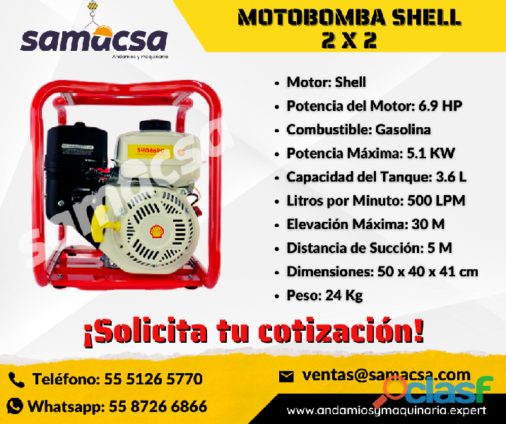 Motobomba Shell 2x2 con chasis de alta resistencia