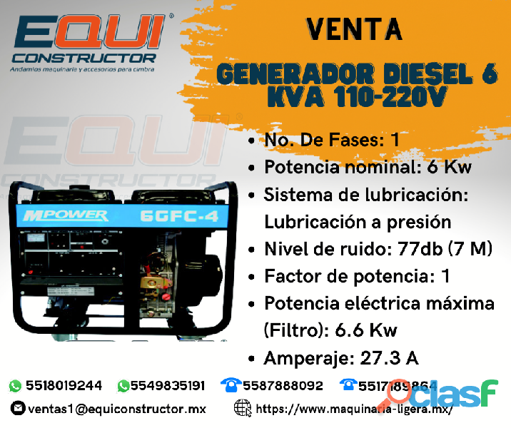 Venta de Generador Diesel 6 KVA 110 220V MPOWER en Ecatepec