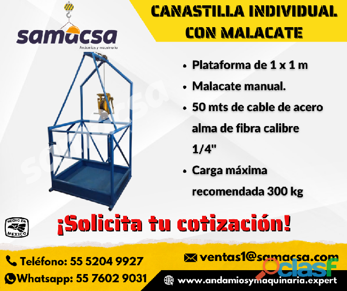Canastilla personal ( 1m x 1m ) cap. 300 kg.